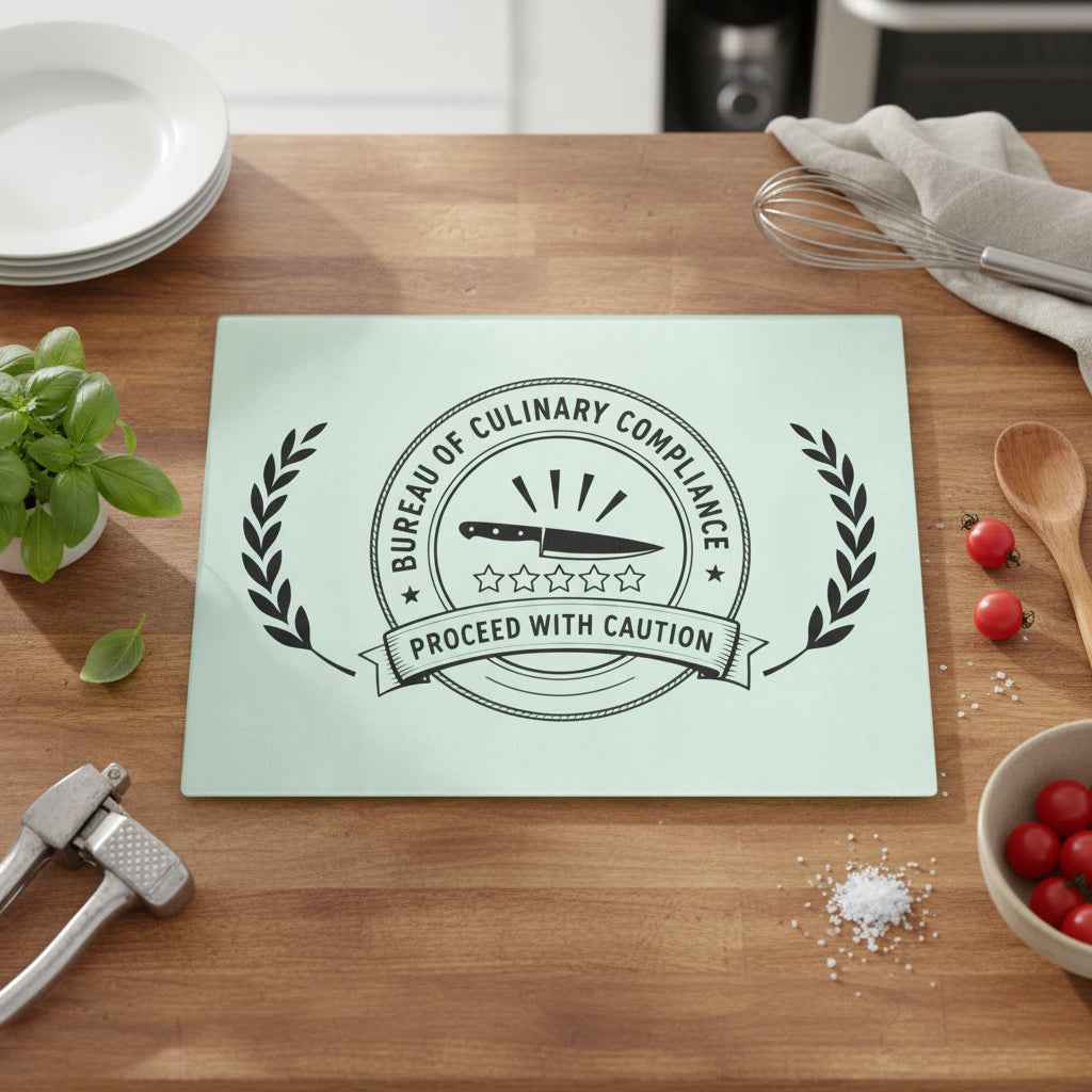 Bureau of Culinary Compliance Cutting Board – “Proceed With Caution” Glass Board - Boards & Trays, Cutting - EpiAl's Shop