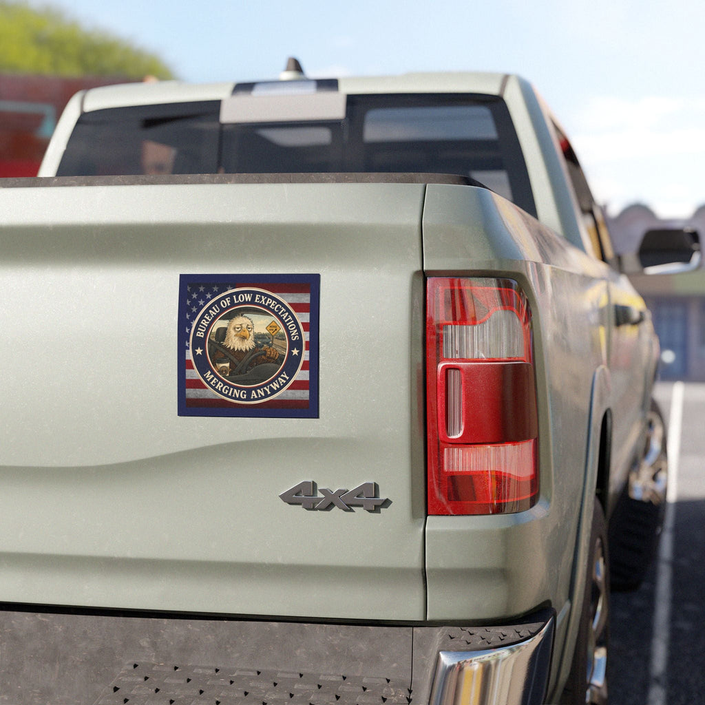 Bureau of Low Expectations Bumper Magnet | Merging Anyway - Magnets, Indoor & Outdoor - EpiAl's Shop