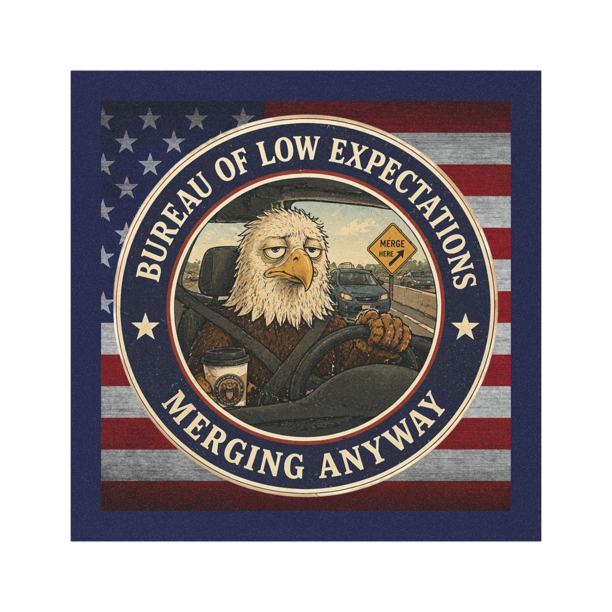 Bureau of Low Expectations Bumper Magnet | Merging Anyway - Magnets, Indoor & Outdoor - EpiAl's Shop