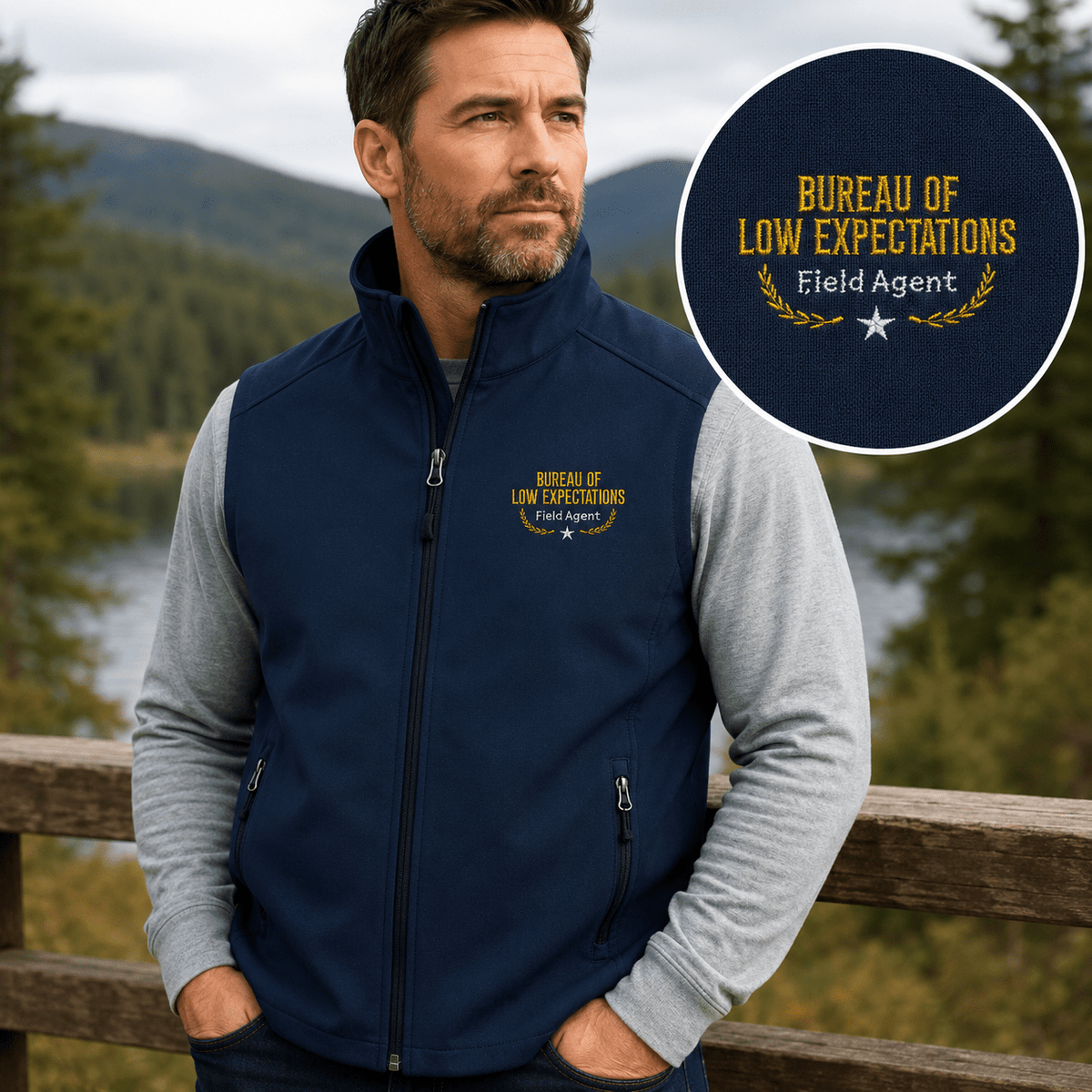 Bureau of Low Expectations Field Agent Men's Soft Shell Vest - Clothing, Men, Vests - EpiAl's Shop