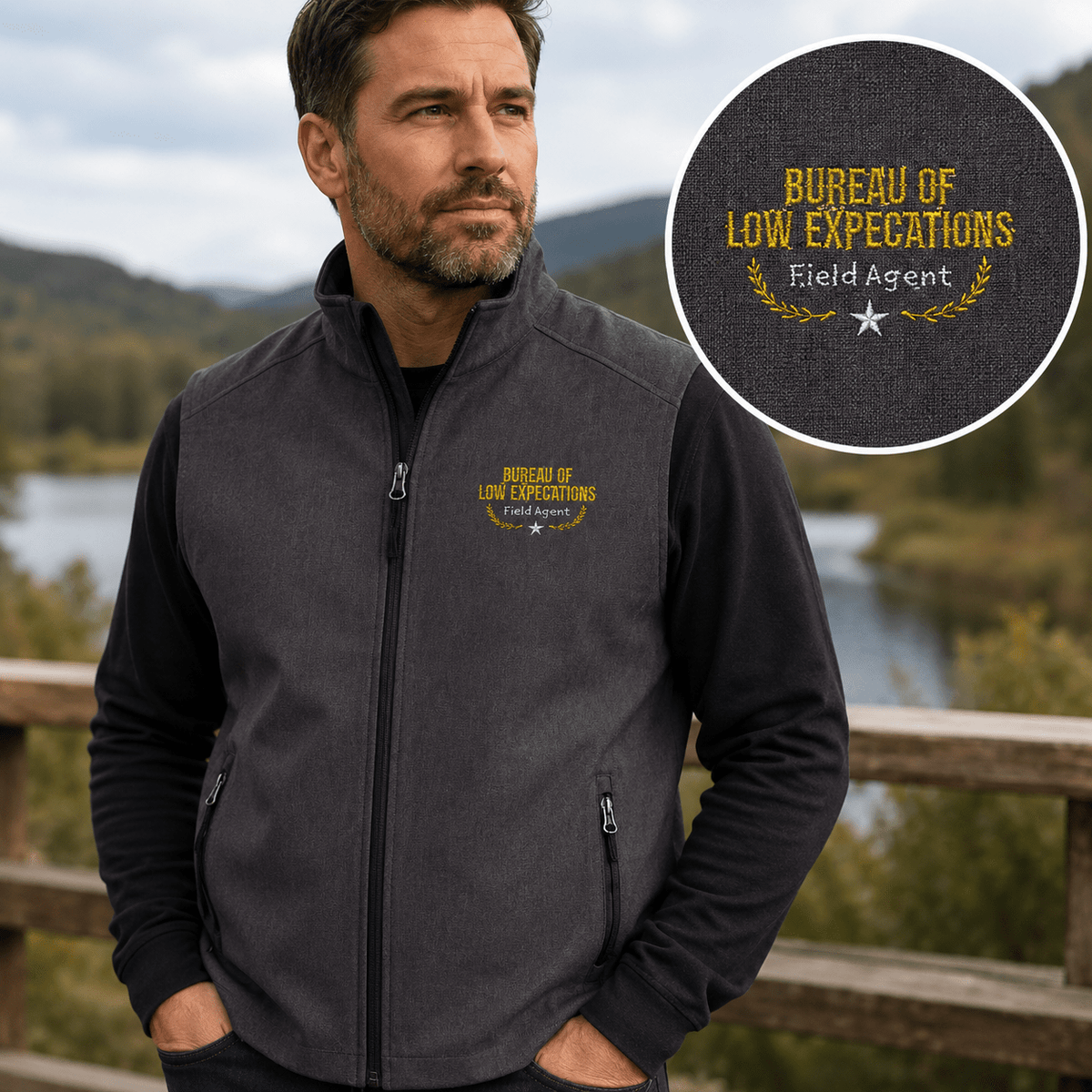 Bureau of Low Expectations Field Agent Men's Soft Shell Vest - Clothing, Men, Vests - EpiAl's Shop