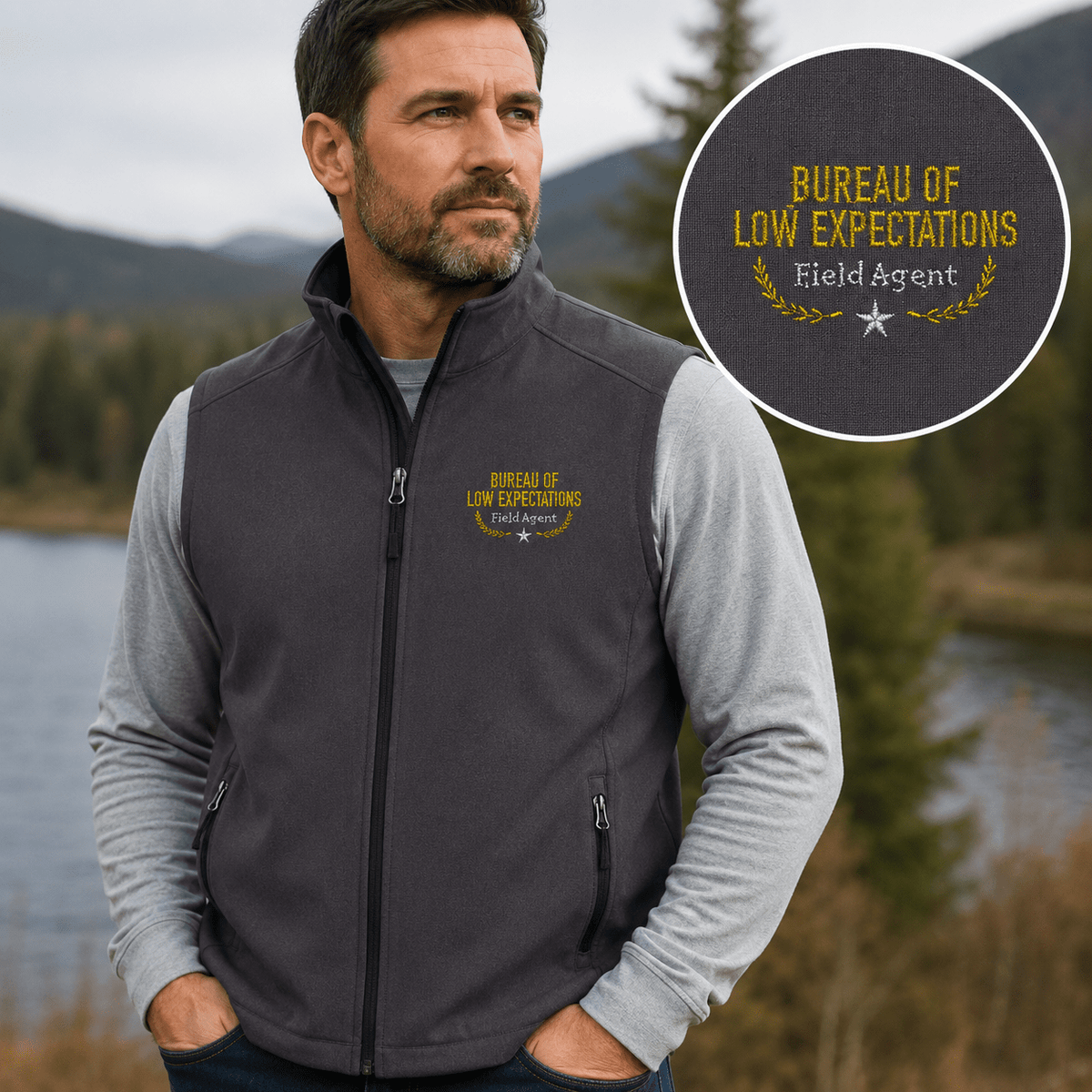 Bureau of Low Expectations Field Agent Men's Soft Shell Vest - Clothing, Men, Vests - EpiAl's Shop
