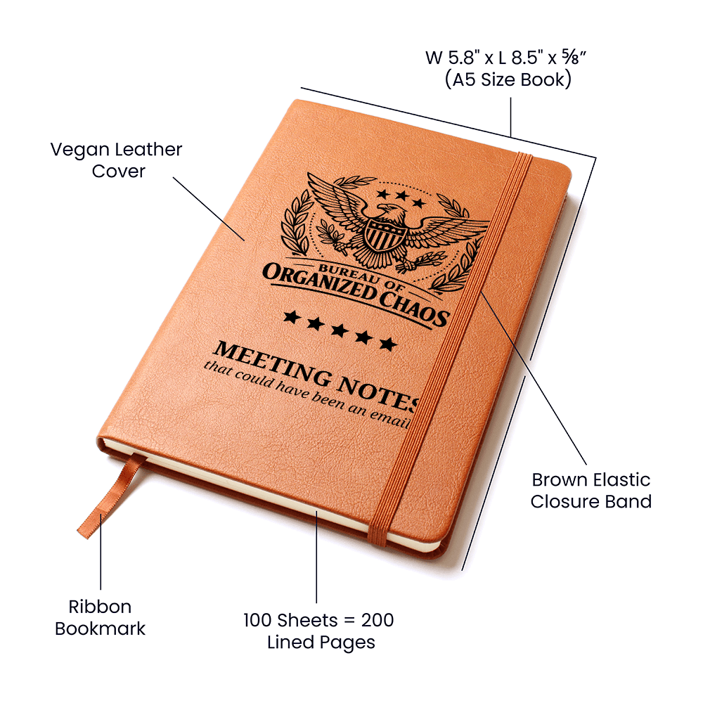Bureau of Organized Chaos Meeting Notes Journal – Engraved Vegan Leather Notebook - Paper Products, Notebooks and Journals - EpiAl's Shop