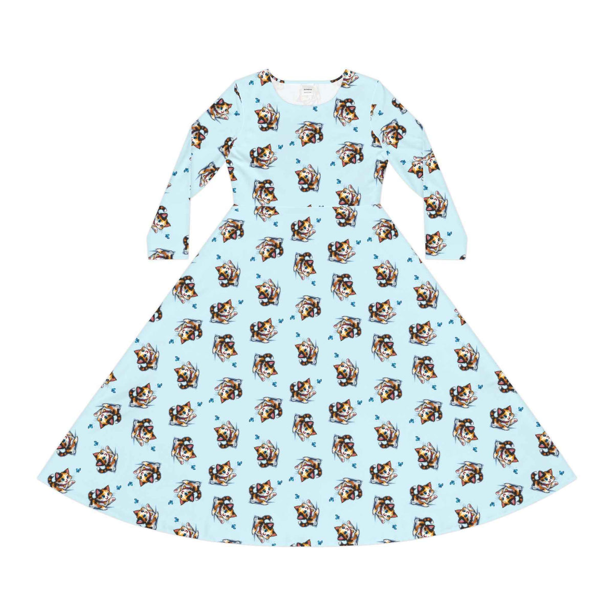 Butterfly Chaser Kitten Long Sleeve Skater Dress - Clothing, Women, Dresses - EpiAl's Shop