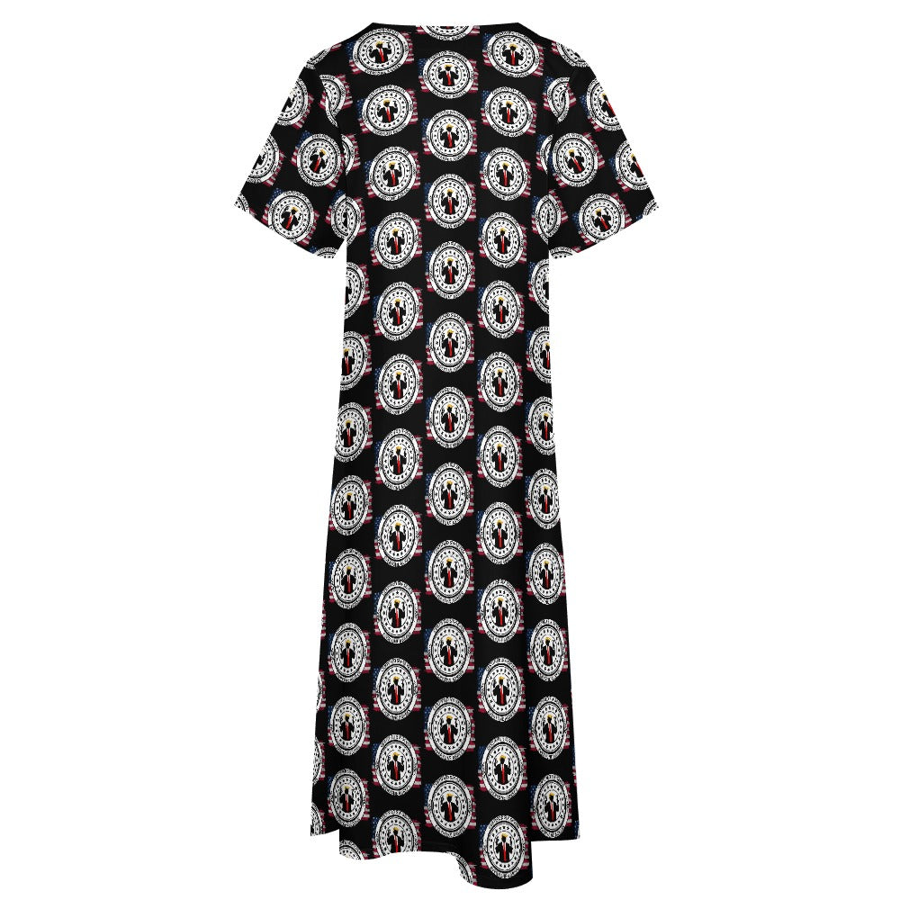 Certified Six-Seven Seal Dress – U.S. Flag Political Parody (7-Point Sleeve V-Neck)