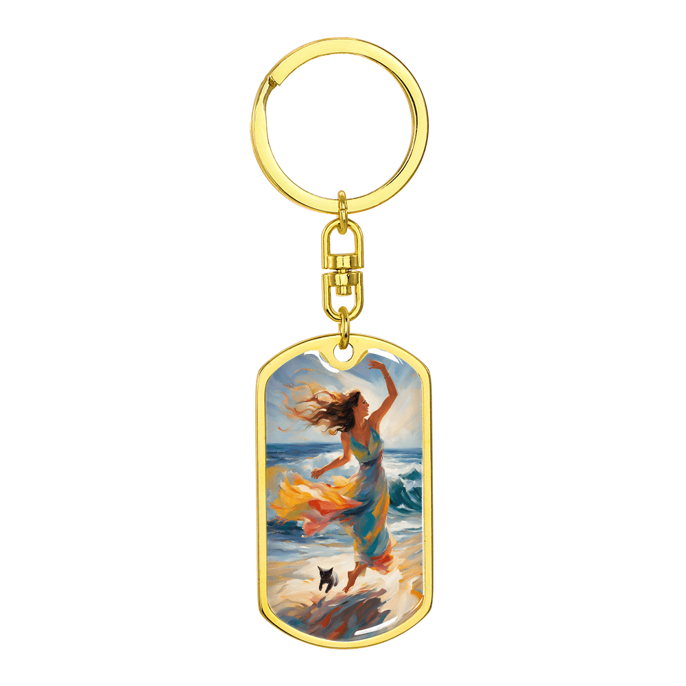 Cat and Lady on the Beach Keychain - Jewelry, Keychains - EpiAl's Shop