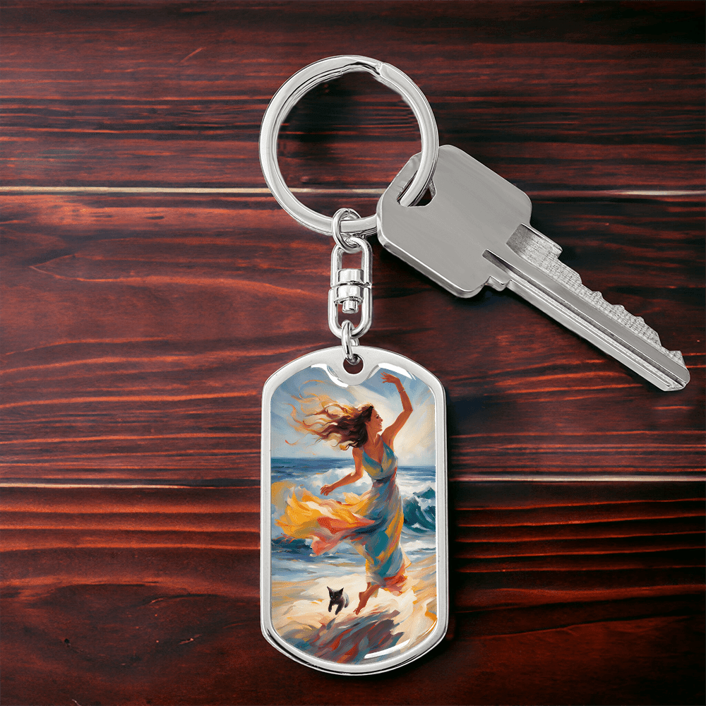 Cat and Lady on the Beach Keychain - Jewelry, Keychains - EpiAl's Shop