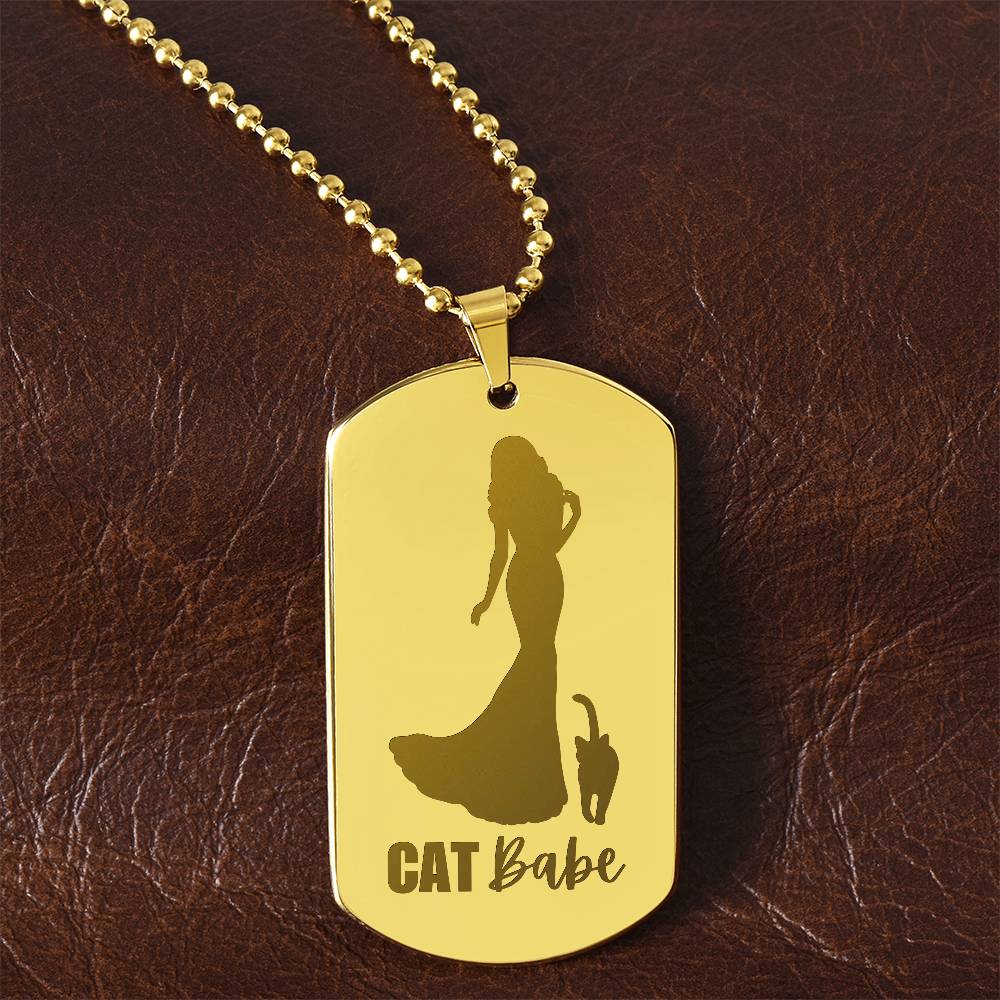 Cat Babe Engraved Dog Tag Necklace - Jewelry - Epileptic Al’s Shop