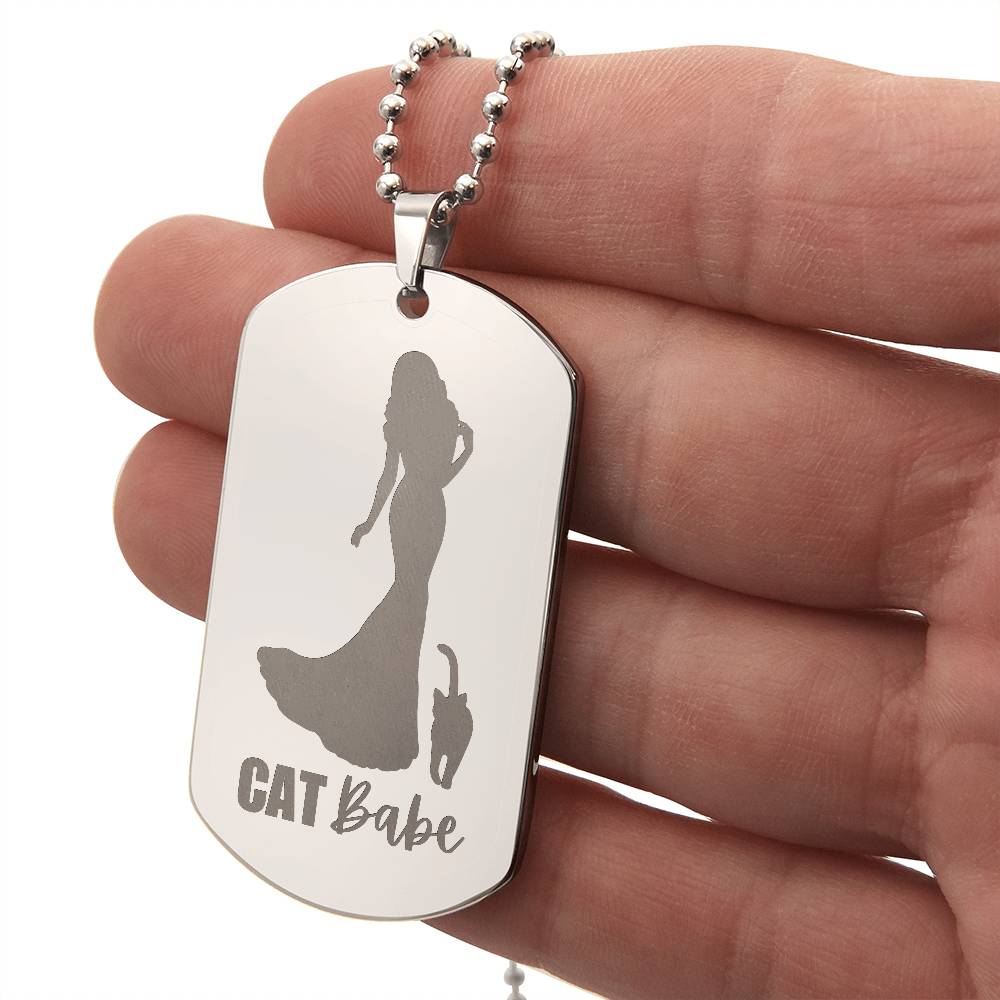 Cat Babe Engraved Dog Tag Necklace - Jewelry - Epileptic Al’s Shop