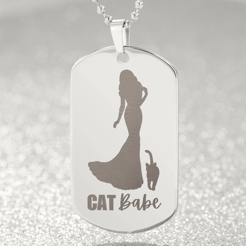 Cat Babe Engraved Dog Tag Necklace - Jewelry - Epileptic Al’s Shop