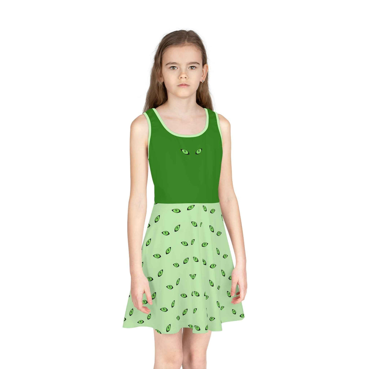 Cat Eyes Twirl Dress for Girls – Whimsical Sleeveless A-Line Summer Dress - Clothing, Youth, Girls, Dress - EpiAl's Shop