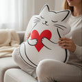 Cat Holding Heart Pillow — Soft Love, Slightly Judged - Decor, Pillows, Shaped - EpiAl's Shop
