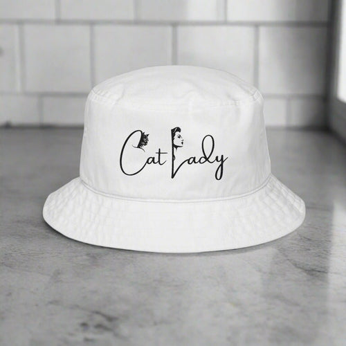 Cat Lady Bucket Hat - Embroidered White Sun Hat for Cat Lovers - Hats, Baseball & Trucker - EpiAl's Shop