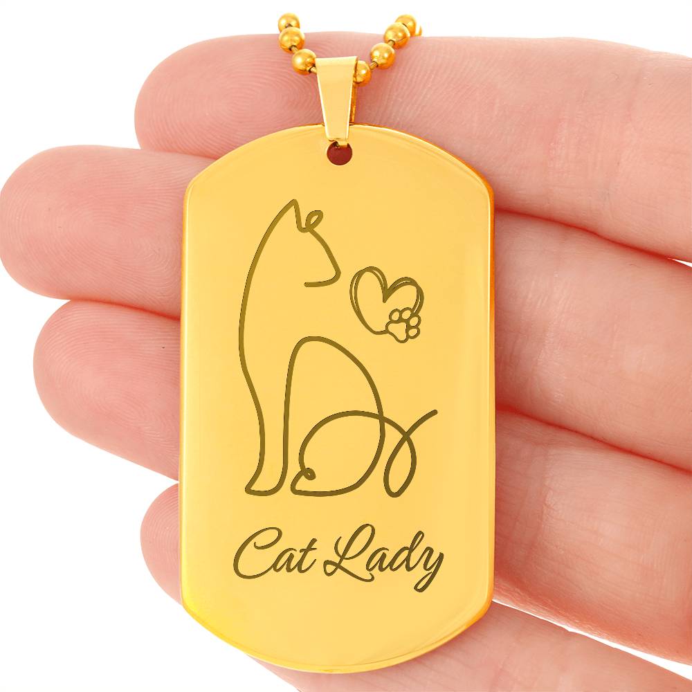 Cat Lady Engraved Dog Tag Necklace - Jewelry - Epileptic Al’s Shop