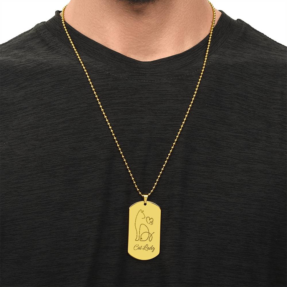 Cat Lady Engraved Dog Tag Necklace - Jewelry - Epileptic Al’s Shop
