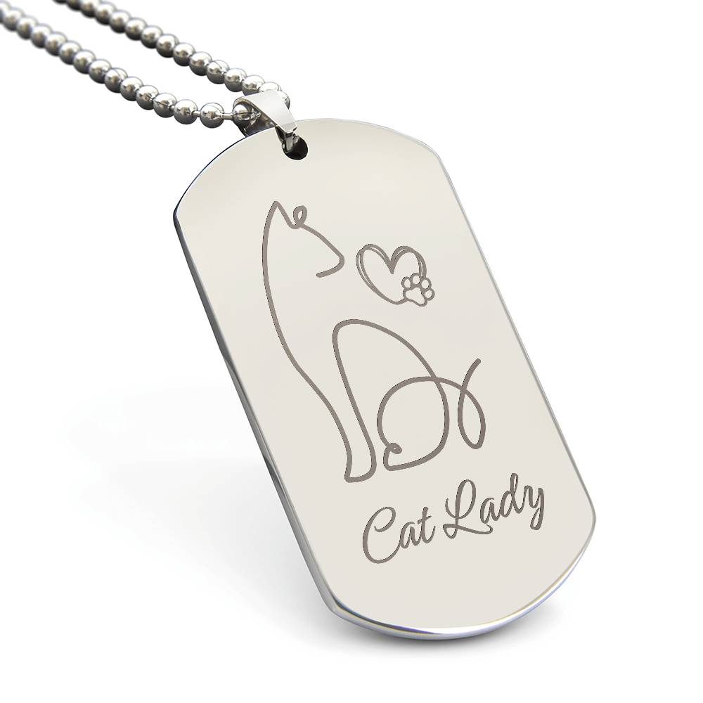 Cat Lady Engraved Dog Tag Necklace - Jewelry - Epileptic Al’s Shop
