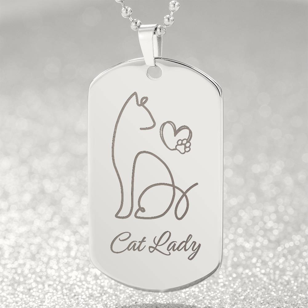 Cat Lady Engraved Dog Tag Necklace - Jewelry - Epileptic Al’s Shop