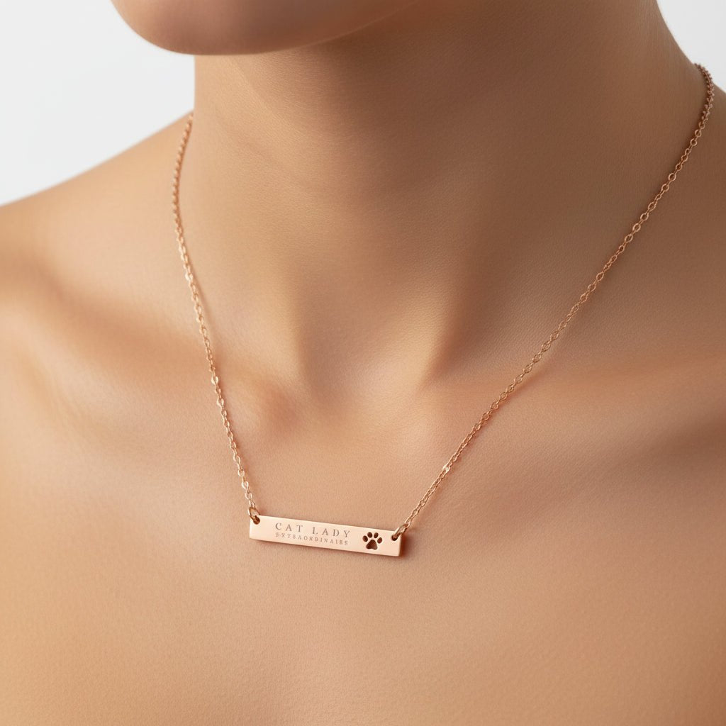 Cat Lady Extraordinaire Bar Necklace | Paw Engraved - Jewelry, Necklaces - EpiAl's Shop