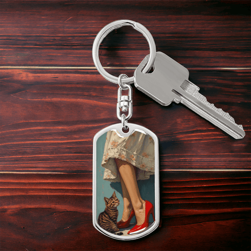Cat Lady in Red Dog Tag Keychain - Jewelry, Keychains - EpiAl's Shop