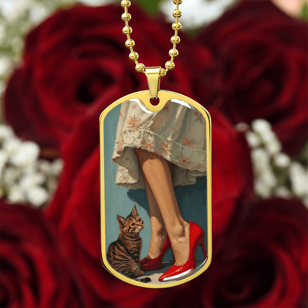 Cat Lady in Red Dog Tag Necklace - Jewelry, Necklaces - EpiAl's Shop