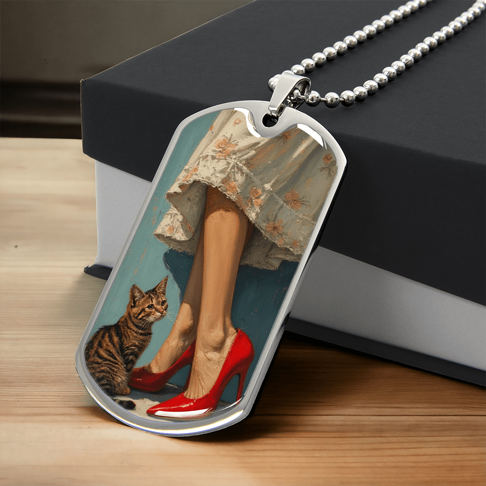 Cat Lady in Red Dog Tag Necklace - Jewelry, Necklaces - EpiAl's Shop