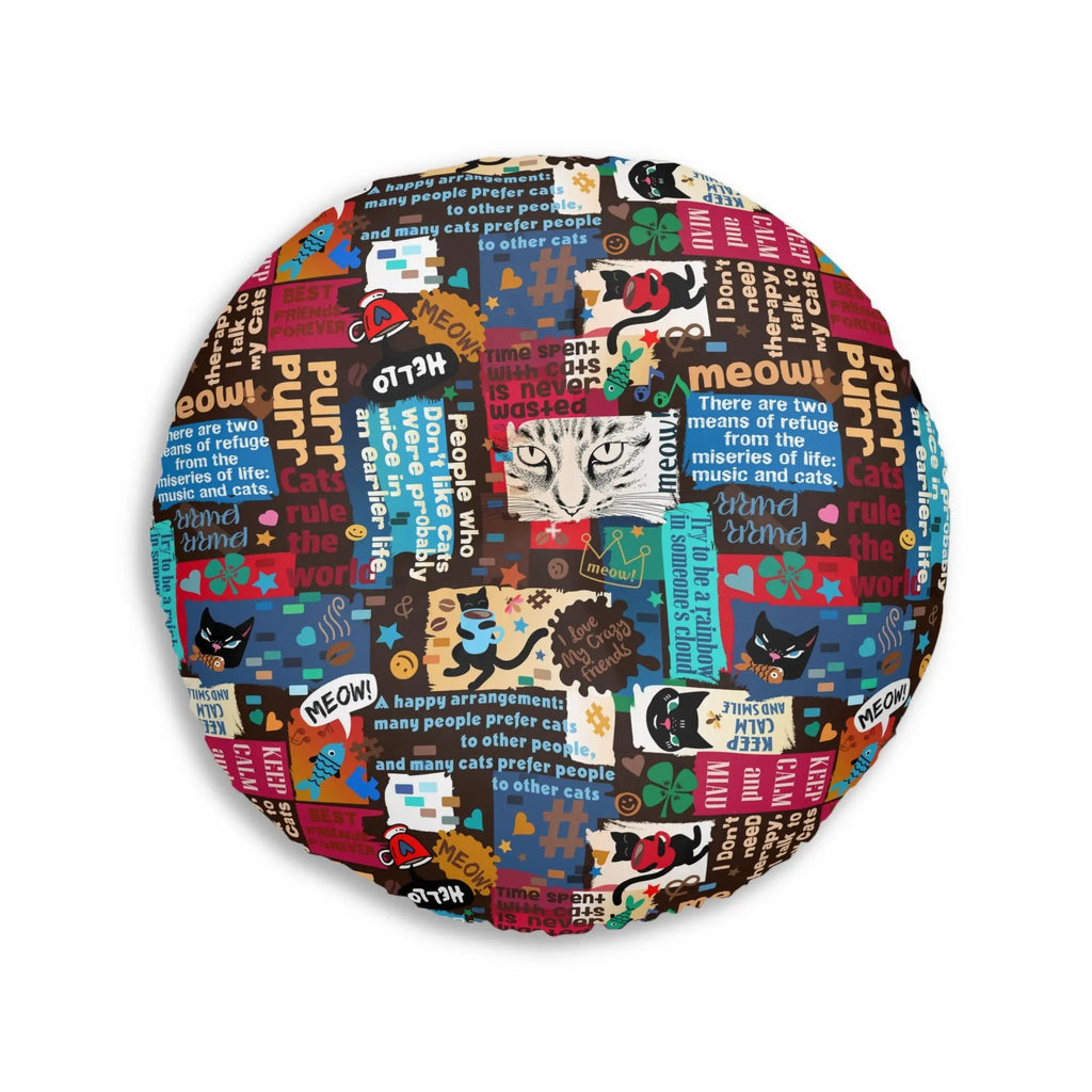 Cat Lover Tufted Floor Pillow - Round Decorative Cushion with Fun Cat Quotes - Decor, Home, Pillows - EpiAl's Shop