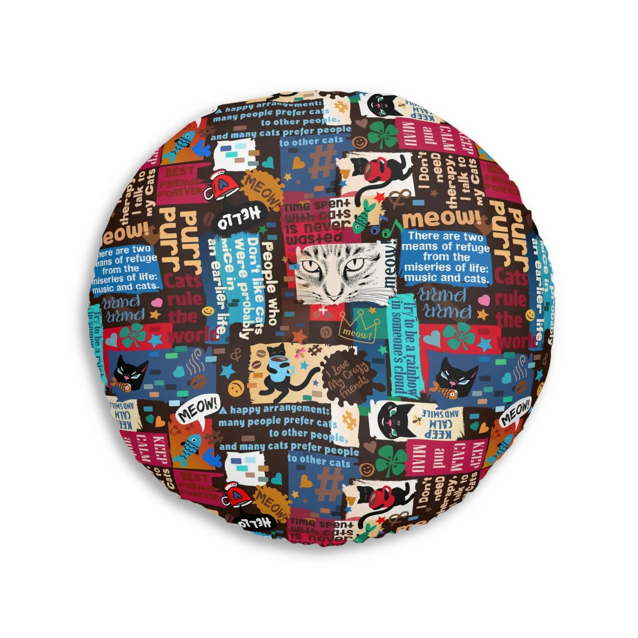 Cat Lover Tufted Floor Pillow - Round Decorative Cushion with Fun Cat Quotes - Decor, Home, Pillows - EpiAl's Shop