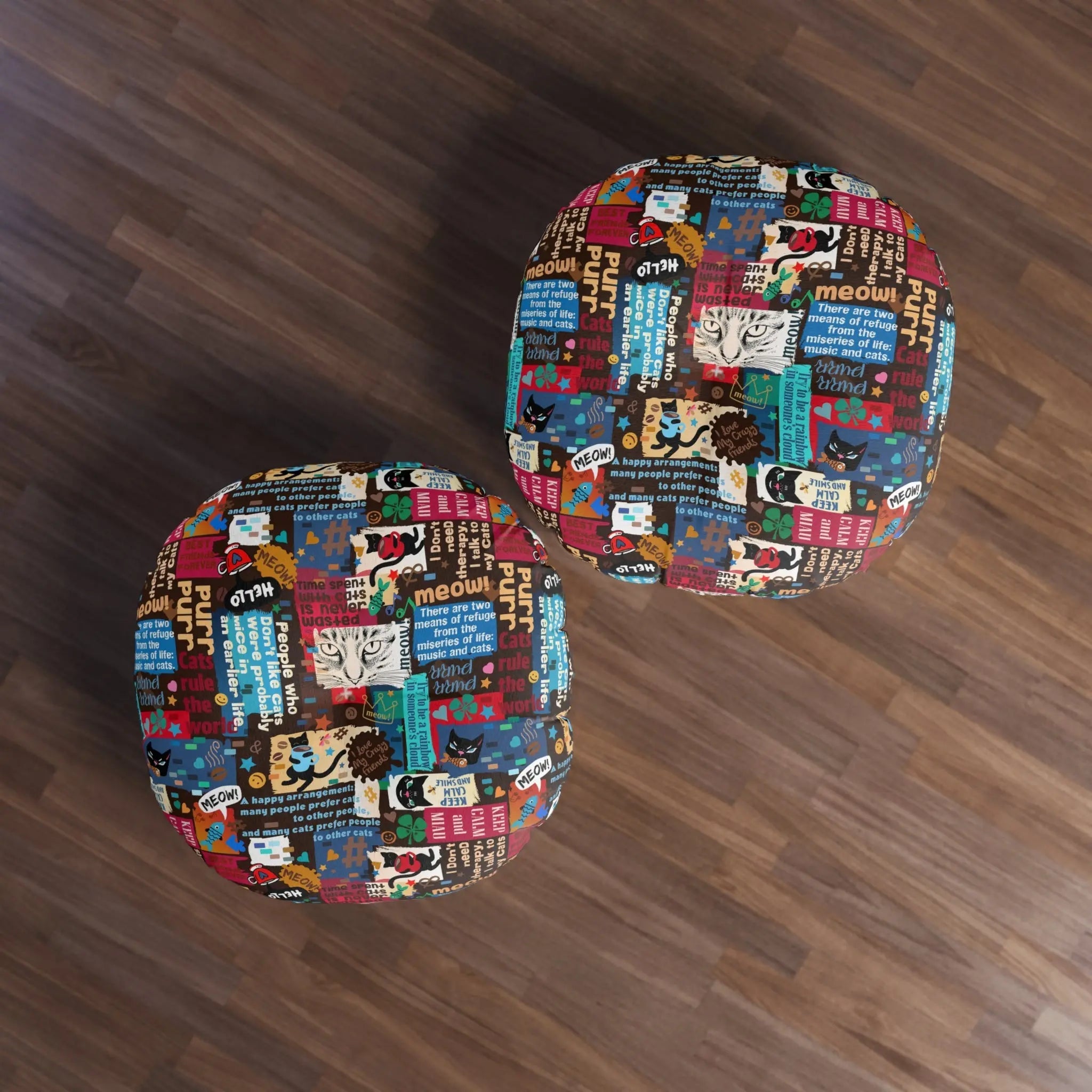Cat Lover Tufted Floor Pillow - Round Decorative Cushion with Fun Cat Quotes - Decor, Home, Pillows - EpiAl's Shop