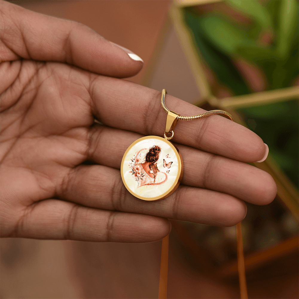 Cat Mom Heart Pendant Necklace | Cozy Floral Soft Pink Circle Pendant - Jewelry, Necklaces - EpiAl's Shop