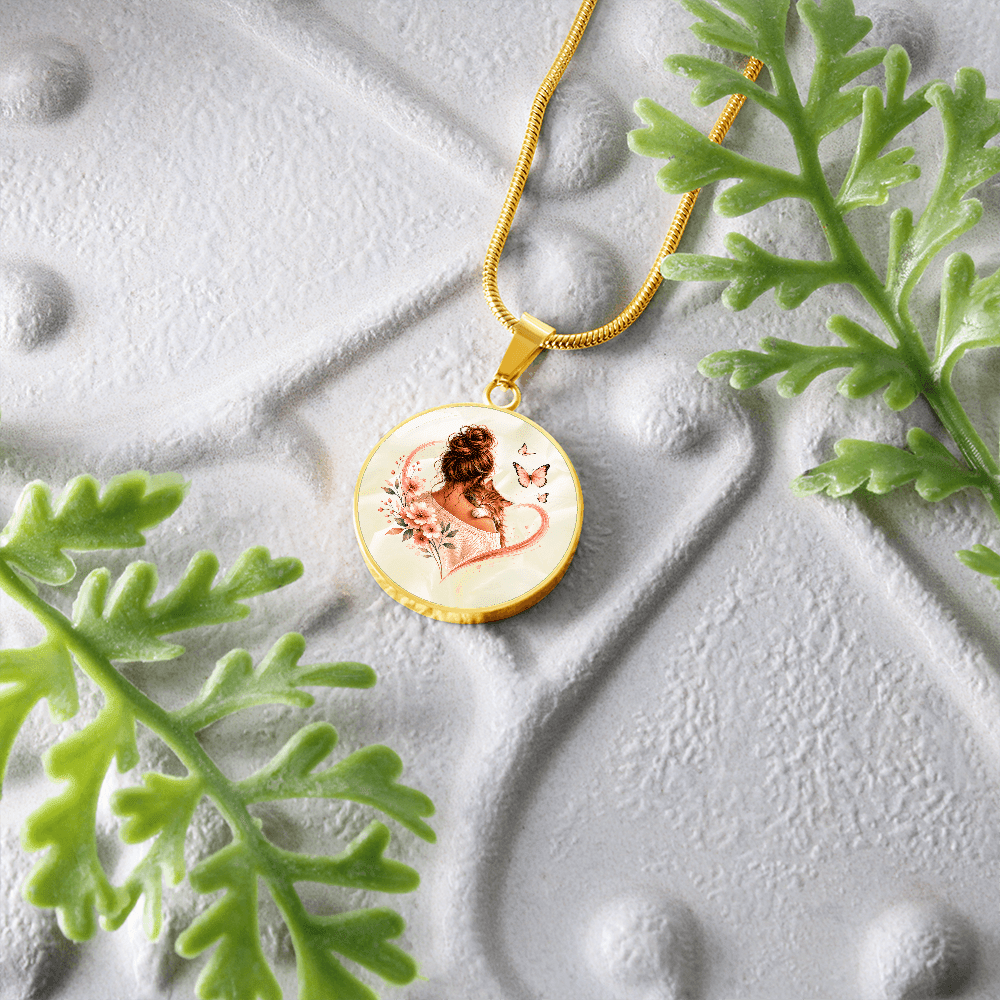 Cat Mom Heart Pendant Necklace | Cozy Floral Soft Pink Circle Pendant - Jewelry, Necklaces - EpiAl's Shop