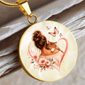 Cat Mom Heart Pendant Necklace | Cozy Floral Soft Pink Circle Pendant - Jewelry, Necklaces - EpiAl's Shop