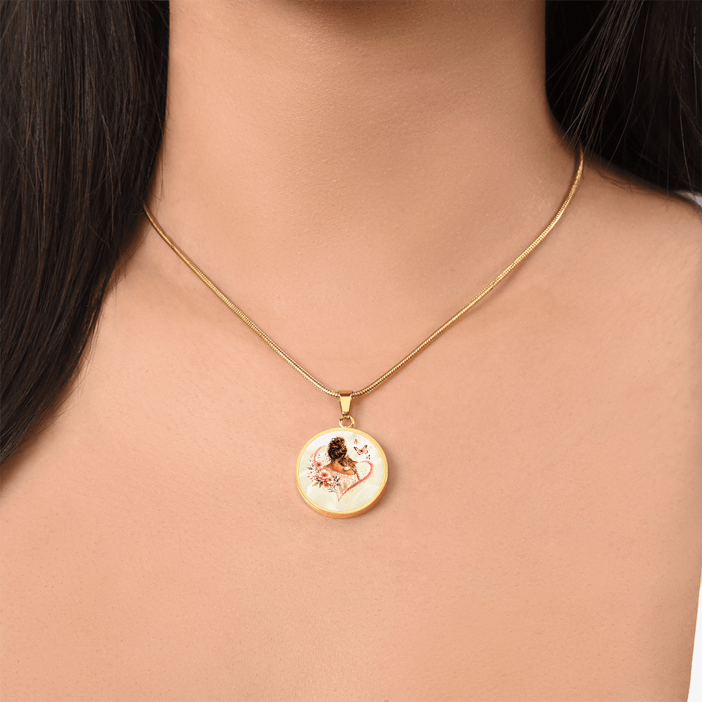 Cat Mom Heart Pendant Necklace | Cozy Floral Soft Pink Circle Pendant - Jewelry, Necklaces - EpiAl's Shop