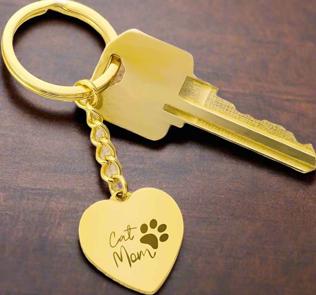 Cat Mom Engraved Heart Keychain - Perfect Gift for Cat Lovers - EpiAl's Shop