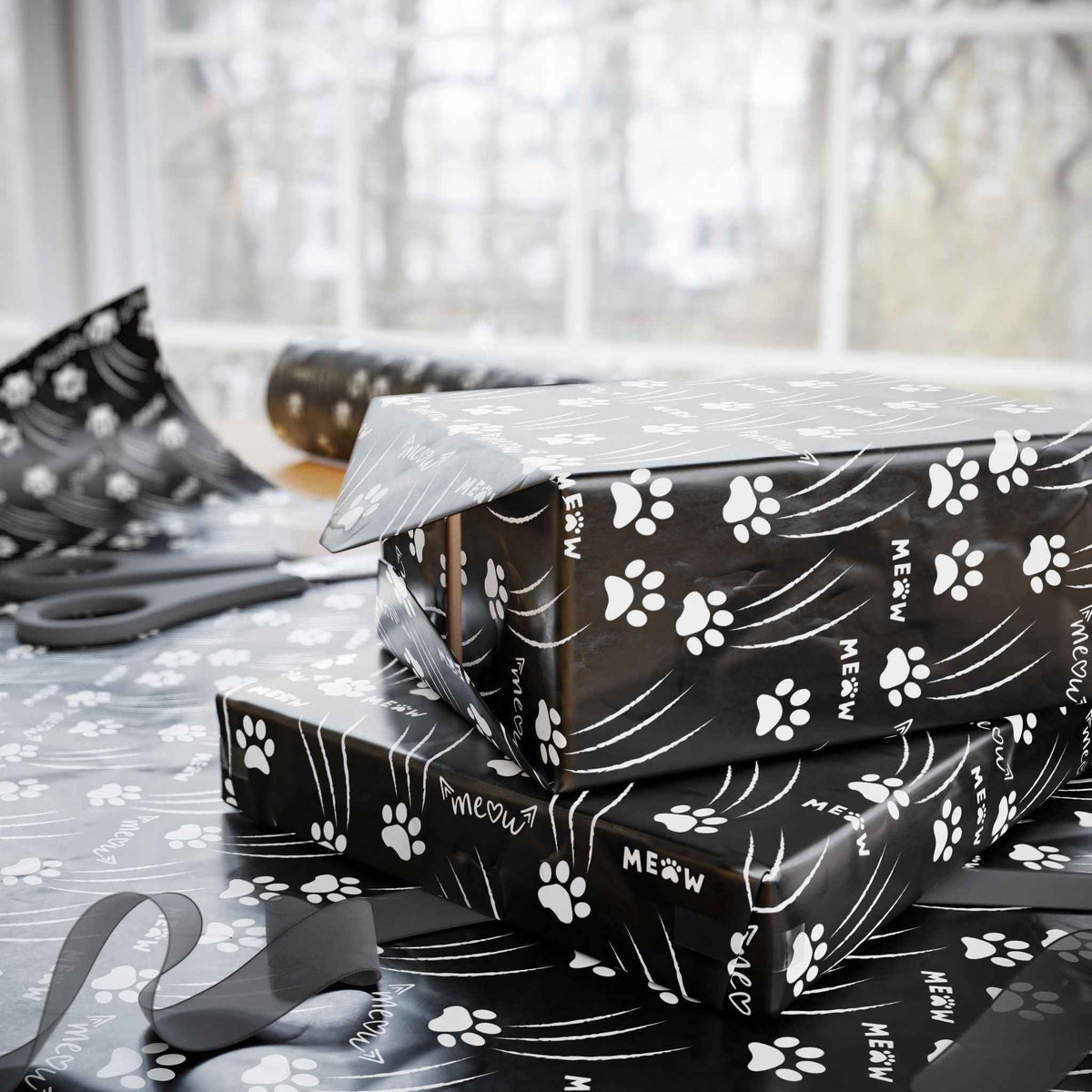 Cat Paw Scratch Gift Wrap – Black & White - Gift Wrap, Paper - EpiAl's Shop