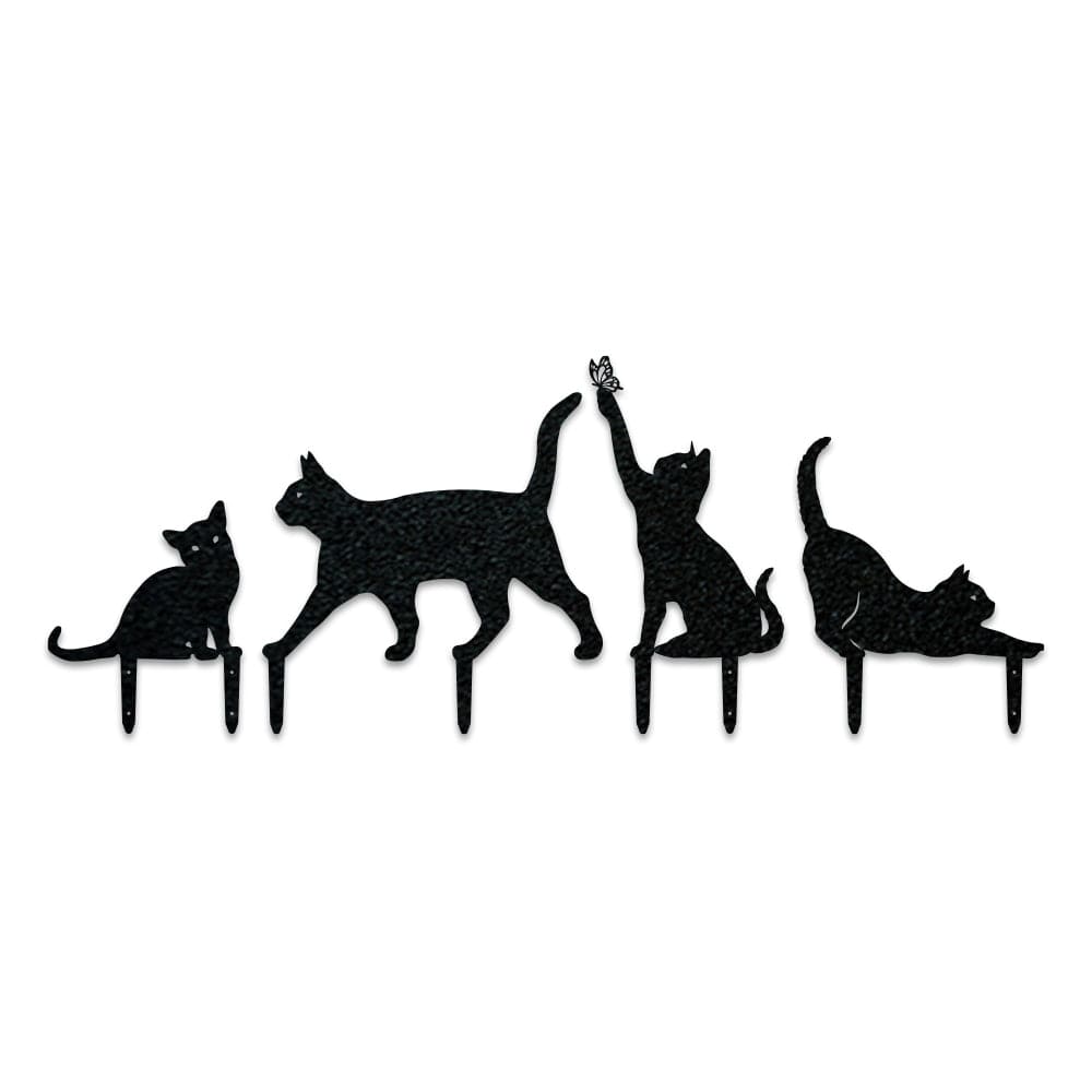 Cat Set of 4 Yard or Fence Signs - Metal Cat Decor