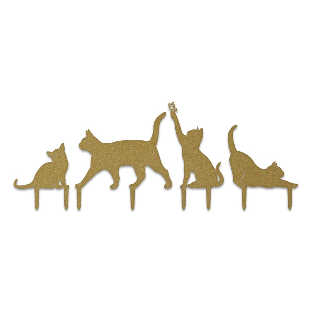Cat Set of 4 Yard or Fence Signs - Metal Cat Decor
