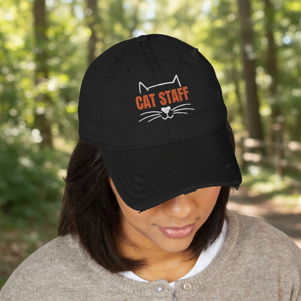 CAT STAFF Distressed Dad Hat | Funny Cat Lover Embroidered Cap - Hats, Baseball & Trucker - EpiAl's Shop