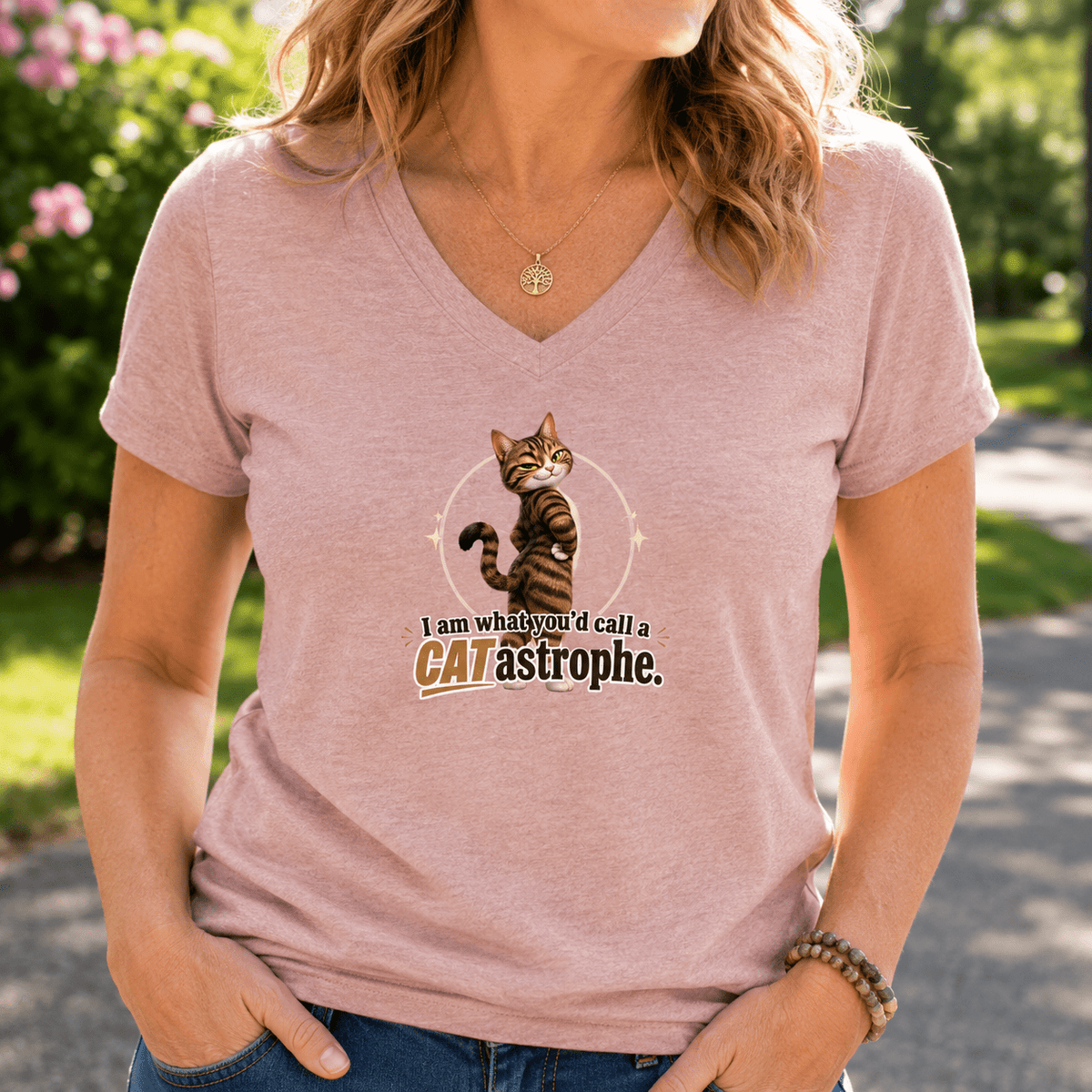 CATastrophe Women’s Relaxed V-Neck T-Shirt - Clothing, Women, T-Shirts - EpiAl's Shop