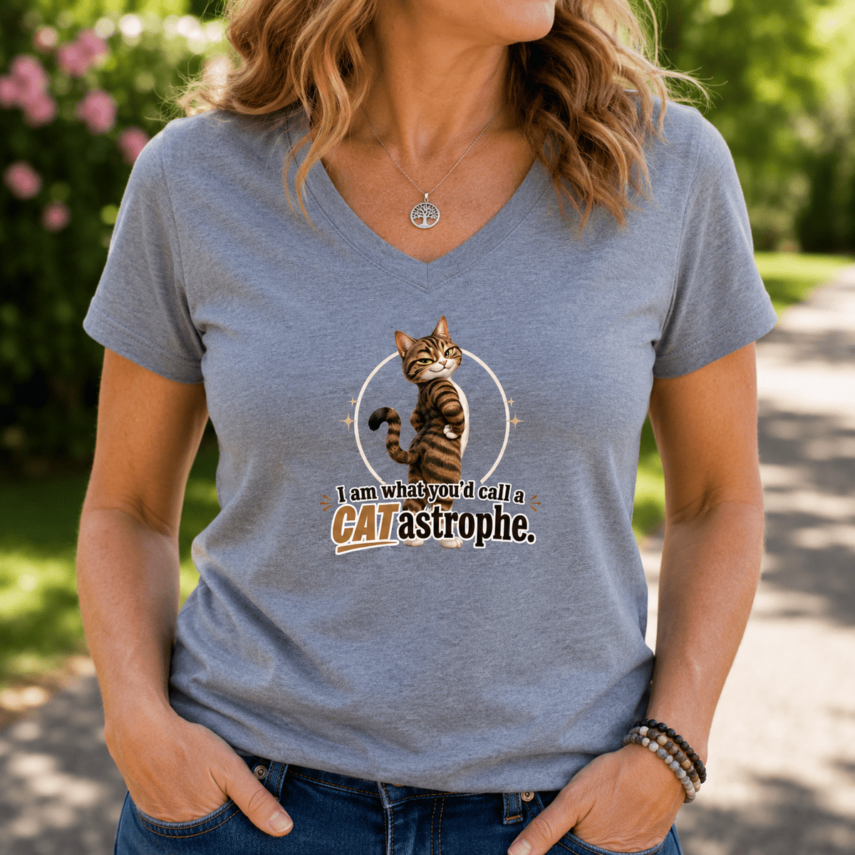 CATastrophe Women’s Relaxed V-Neck T-Shirt - Clothing, Women, T-Shirts - EpiAl's Shop