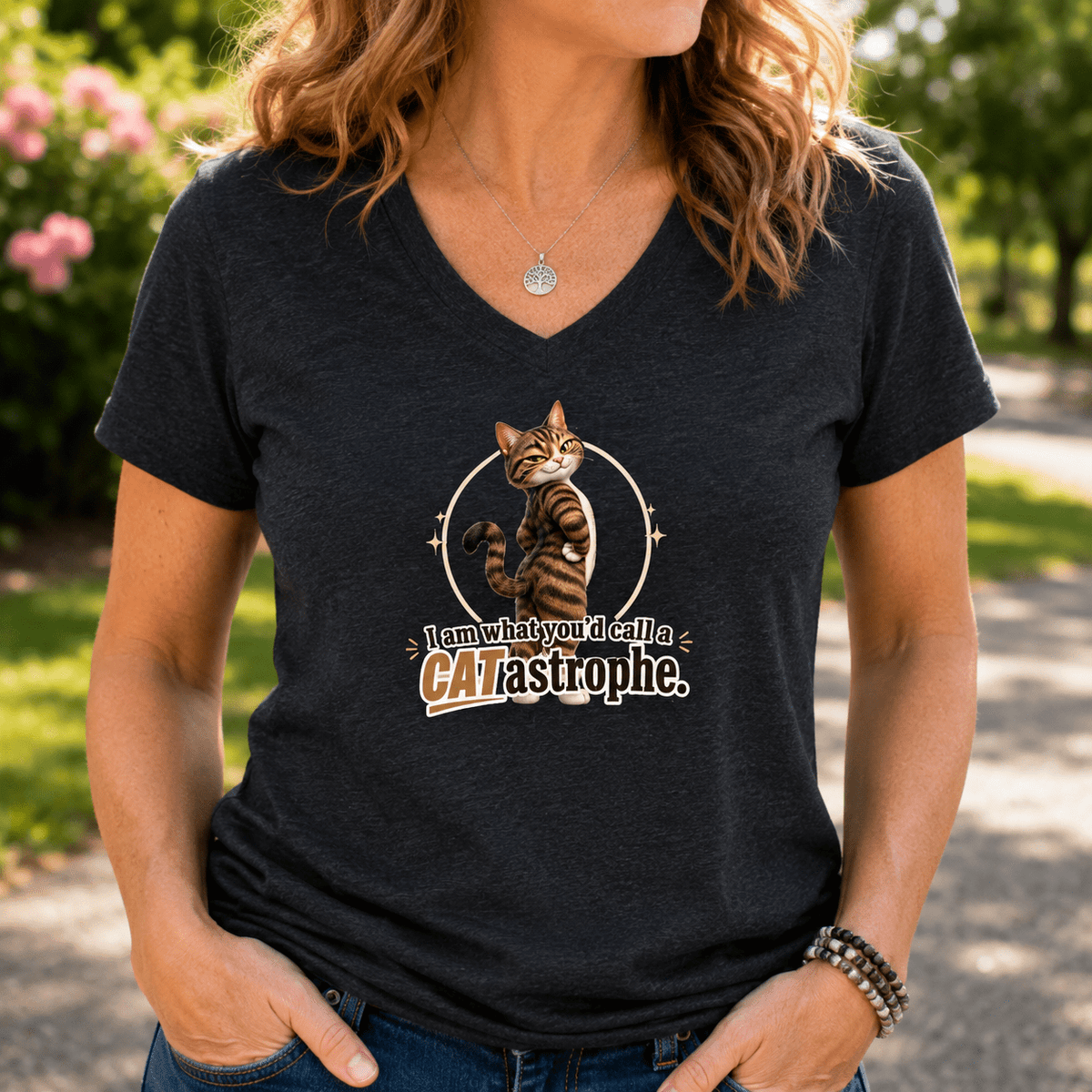 CATastrophe Women’s Relaxed V-Neck T-Shirt - Clothing, Women, T-Shirts - EpiAl's Shop