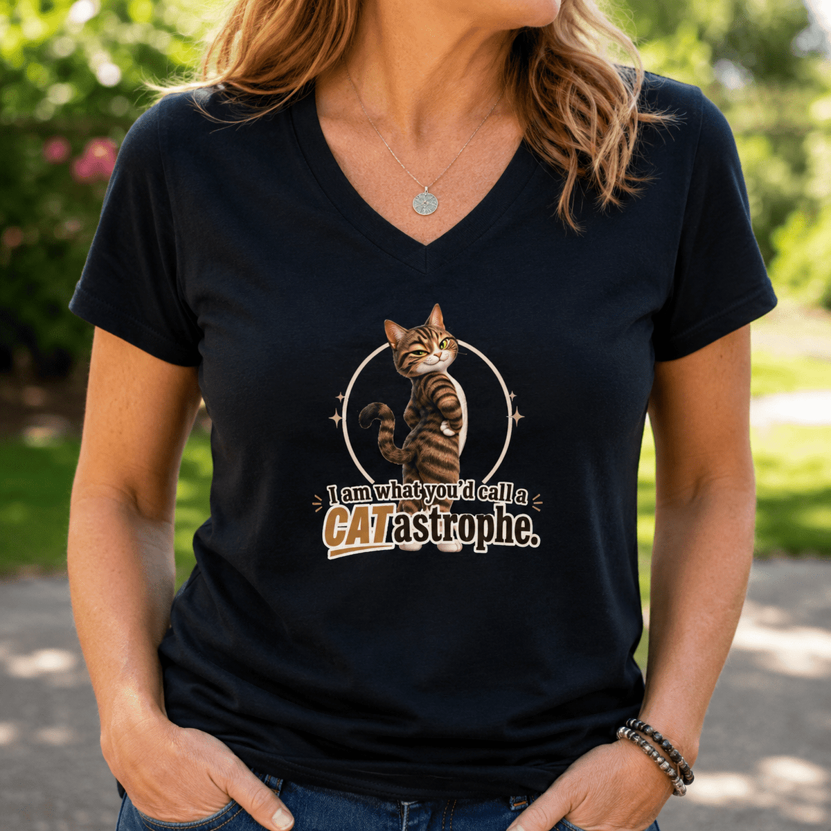 CATastrophe Women’s Relaxed V-Neck T-Shirt - Clothing, Women, T-Shirts - EpiAl's Shop