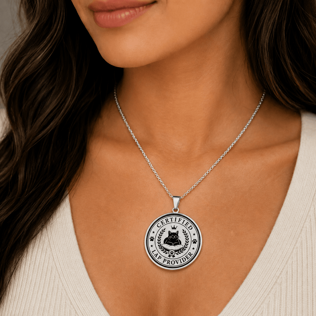 Certified Lap Provider Cat Pendant Necklace | Engraved Cat Lover Medallion Necklace - Jewelry, Necklaces - EpiAl's Shop