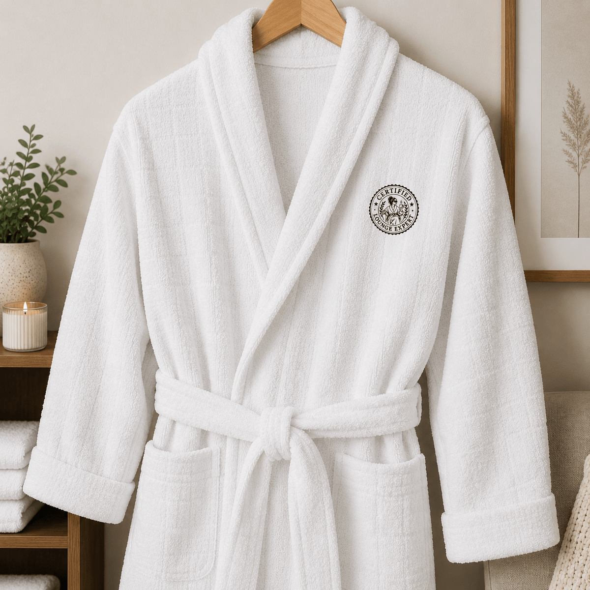 Certified Lounge Expert Terry Cloth Robe | Embroidered Faux Seal Cotton Bathrobe - Clothing, Unisex, Bathrobe - EpiAl's Shop