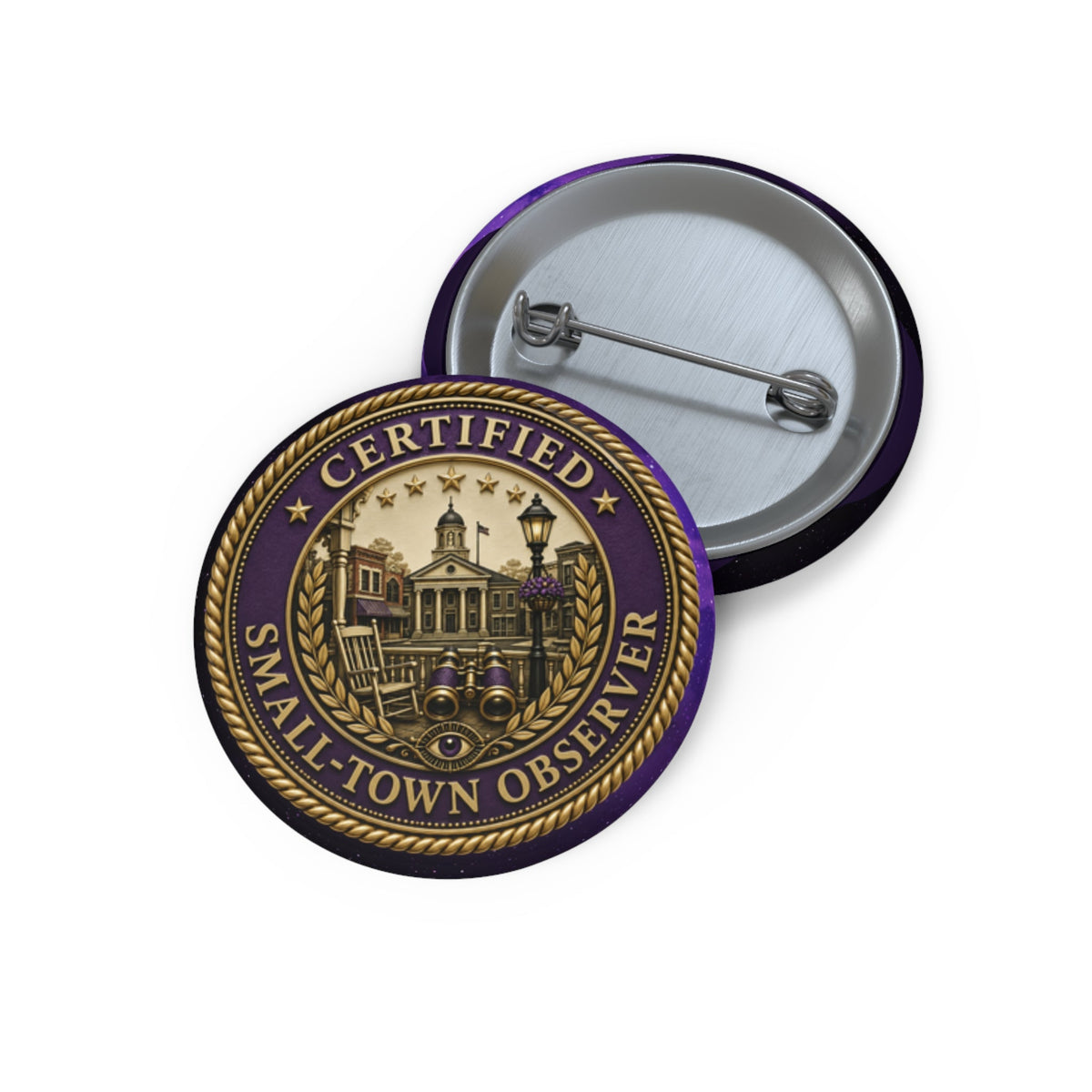 Certified Small-Town Observer Pinback Button - Buttons, Pinback - EpiAl's Shop