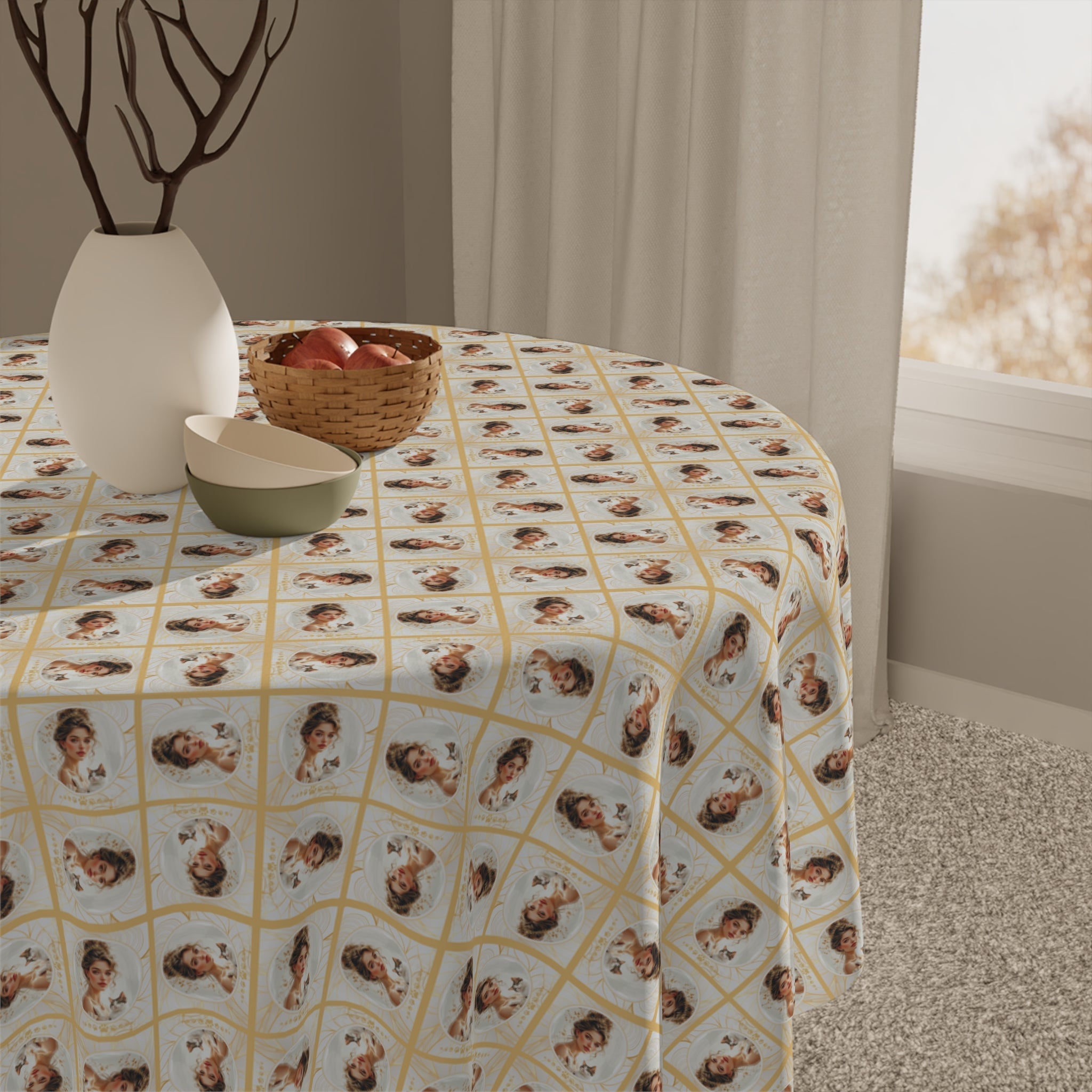 Charming Golden Cat Lady Tablecloth - Decor, Dining, Table Decor - EpiAl's Shop