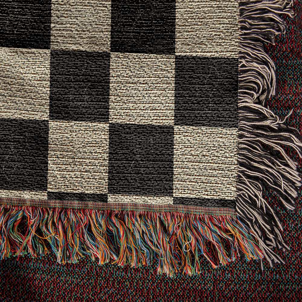 Checked Feline Woven Blanket – Gold & Black Cat Outline Throw - Decor, Blankets, Throw - EpiAl's Shop