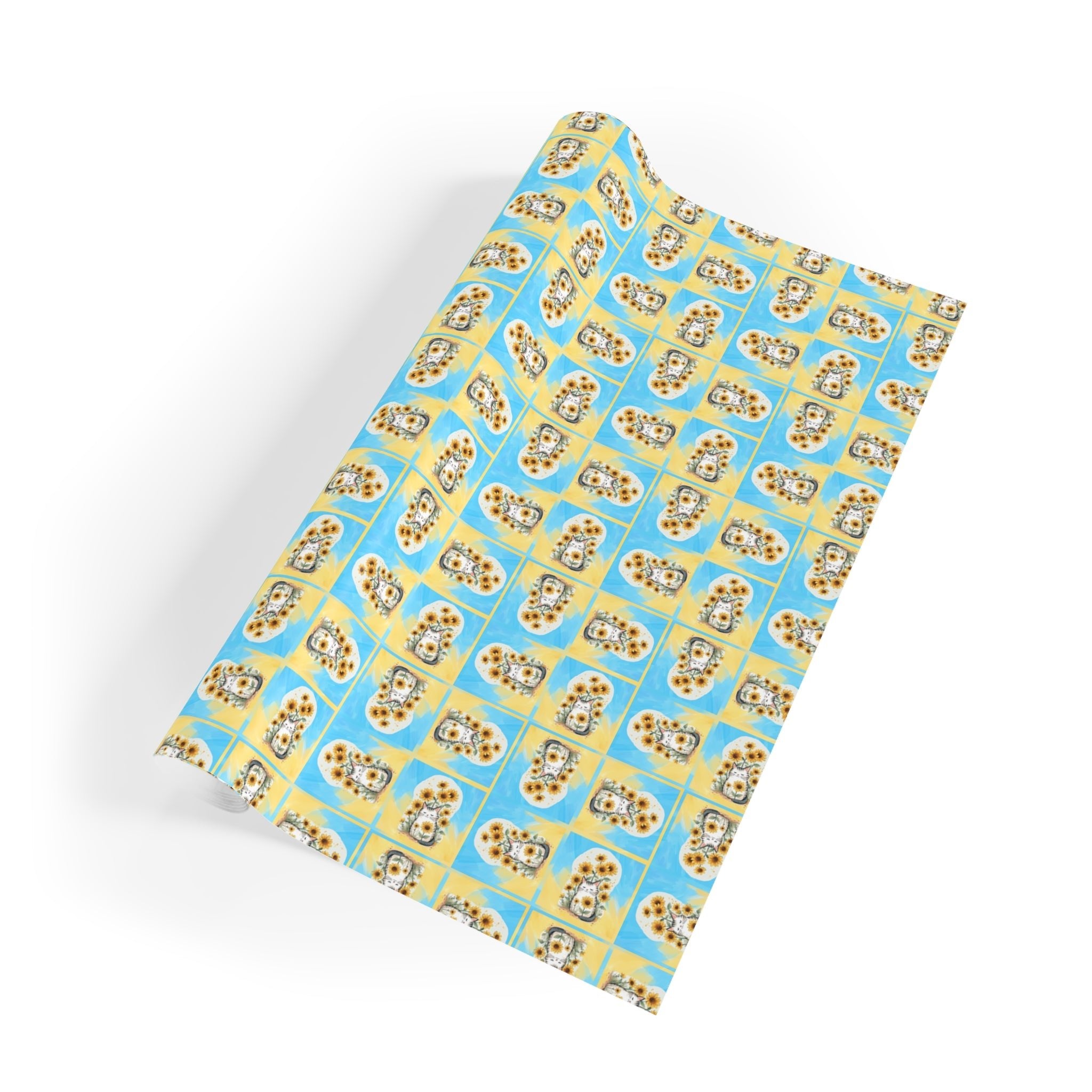 Cheerful Sunflower Kitty Gift Wrapping Paper Roll - Paper Products, Gift Wrapping Paper - EpiAl's Shop