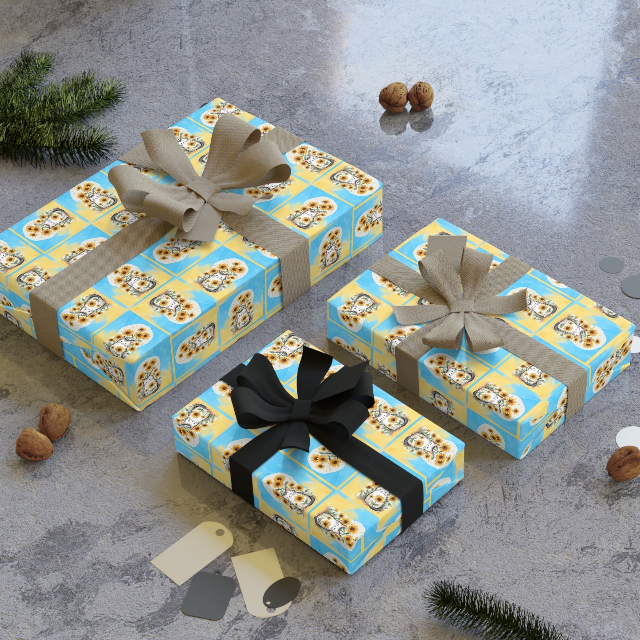 Cheerful Sunflower Kitty Gift Wrapping Paper Roll - Paper Products, Gift Wrapping Paper - EpiAl's Shop
