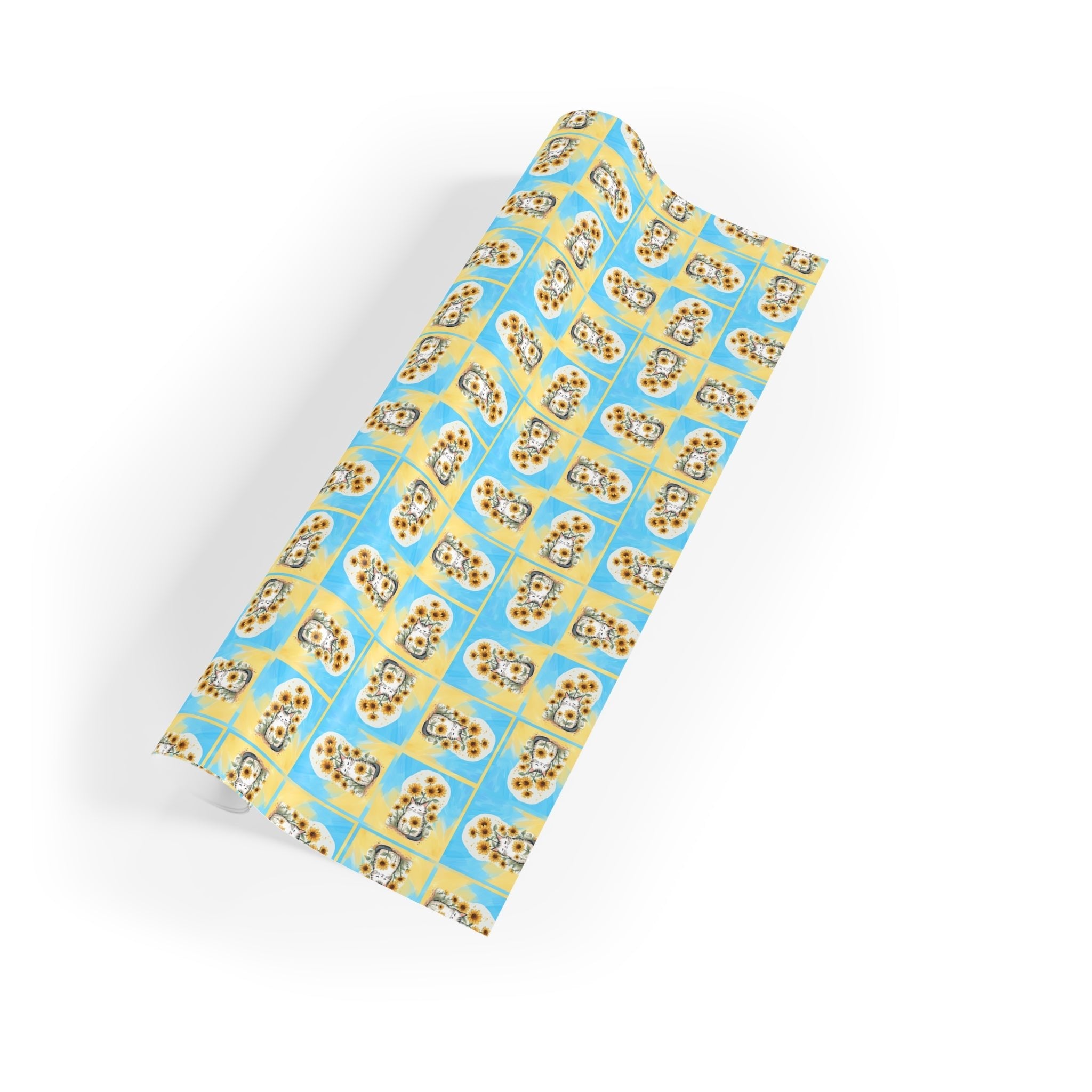 Cheerful Sunflower Kitty Gift Wrapping Paper Roll - Paper Products, Gift Wrapping Paper - EpiAl's Shop