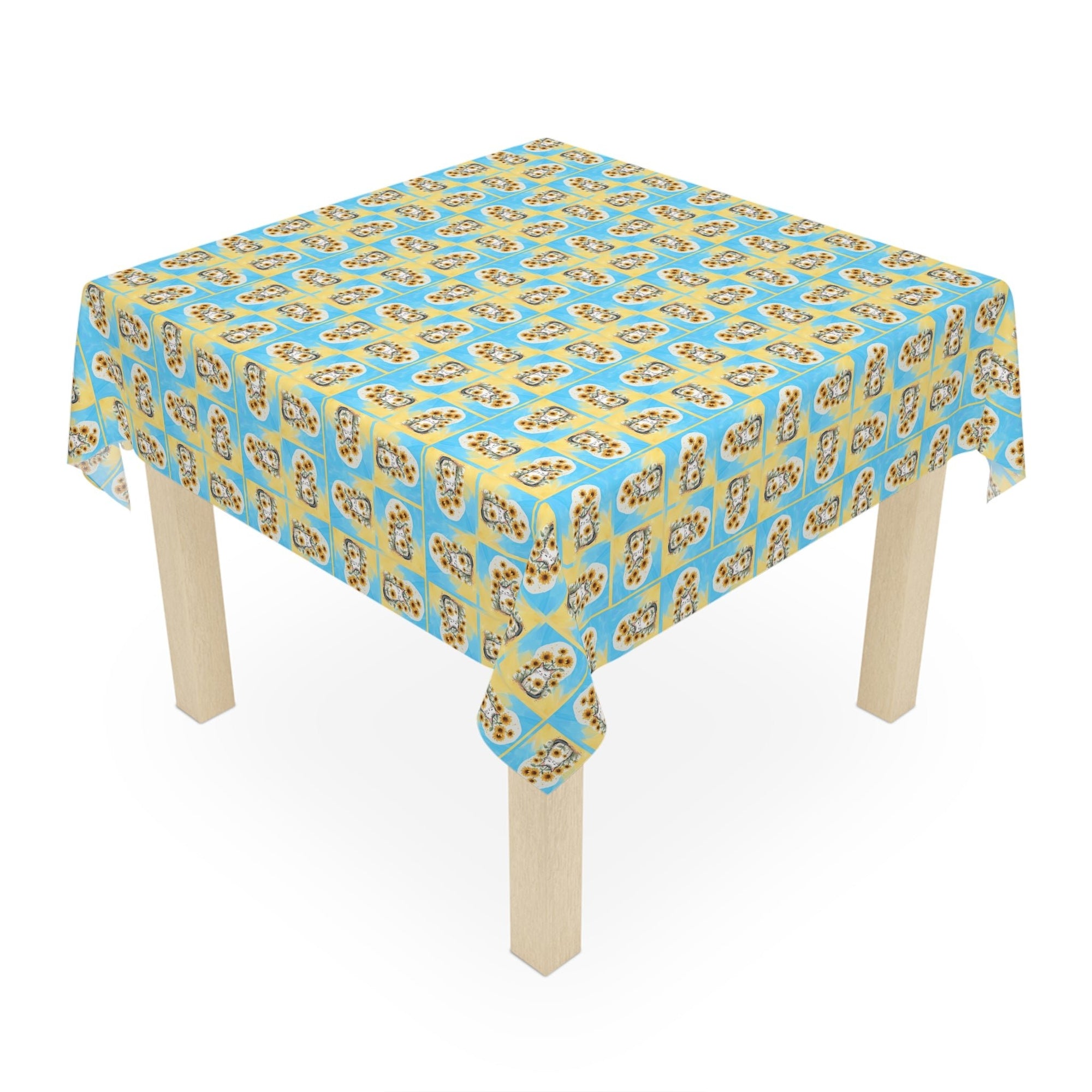 Cheerful Sunflower Kitty Tablecloth for Dining - Decor, Dining, Table Decor - EpiAl's Shop
